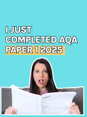 A woman with dark hair and a surprised expression holds open a paper, with a text overlay and a bright blue background.
