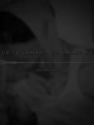 A grayscale image with blurry shapes suggesting a person's silhouette or a setting, with text overlayed. In the foreground, a vertical gray bar on the left obscures part of the image. Text is horizontally centered, with "KENDRICK LAMAR" and "SWIMMING POOLS" with a graphic equalizer-like line element below. The bottom features the username "@trendformusic" and a small graphical element.