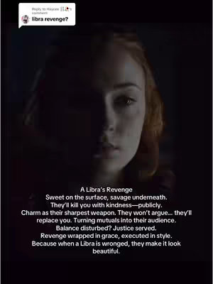 A close-up of a woman's face from a scene, likely from a movie. The lighting is dim, creating shadows that emphasize her features and expression. Text is layered over the image, providing context and additional information.