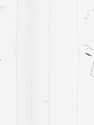 An abstract digital art piece featuring a minimalist design. Vertical, slightly off-white lines run across the canvas, dividing the space into uneven sections. On one side, there are simplified, dark line drawings of a face - an eye and the contour of a nose.
