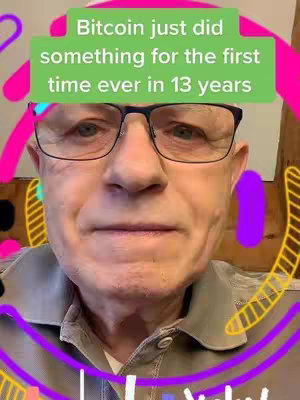 A medium shot shows a man in his mid-60s with glasses, looking directly at the camera. He has a light-colored collared shirt, and there are abstract colorful lines and shapes overlaid on the picture. A green text box with white text is placed above the man's head.