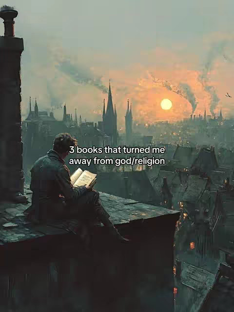 An artistic image depicting a man sitting on a rooftop, engrossed in a book overlaid against a detailed city at sunset. The composition features a figure in a dark coat and hat, with the text overlayed on the cover image to draw viewers attention. The lighting suggests an evening setting with a sun setting below the horizon and a city spreading out. There are buildings, spires and smokestacks visible.
