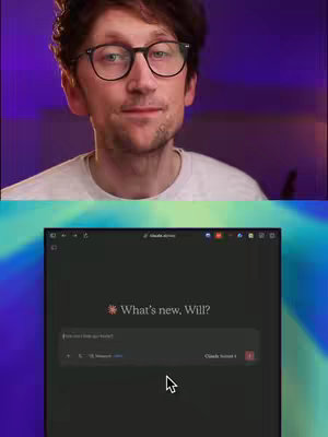 The cover image is split horizontally, with the upper half showing a man wearing glasses and looking at the camera, a blurred purple background. The lower half shows a screen recording. The screen displays an app interface with text and an arrow that appears to be a mouse cursor.