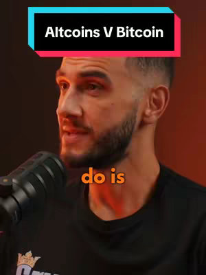 A man with a beard is speaking. Above his head is a rectangular overlay with the words "Altcoins V Bitcoin". The words "do is" are in orange.