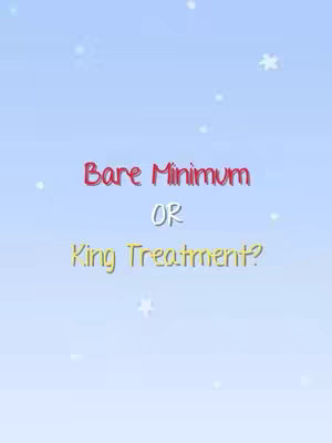 The cover image is a simple graphic with a light blue background dotted with small white stars. Centered in the frame are two lines of text in different colors. The top text reads 'Bare Minimum' in red, and the bottom text says 'King Treatment?' in yellow, creating a question on what the video's content is about.