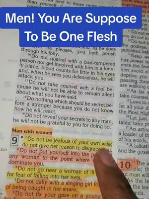 The image shows a page of a Bible with text highlighted by a yellow marker, a finger points at a highlighted passage and there is a blue text bar at the top. The background is a generic printed page with Bible verses.