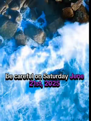 The image shows a dynamic view of ocean waves crashing against rocks, with bright blue and white hues dominating. Text overlayed on the image provides the video title and date.