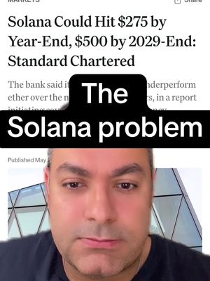 A cover image featuring a man's face in the foreground, looking towards the camera. Overlaid on top of the upper portion of the image is text from a news article about Solana and its potential price fluctuations. A black rectangular layer is placed over the article, centered over the man’s face along with white text.