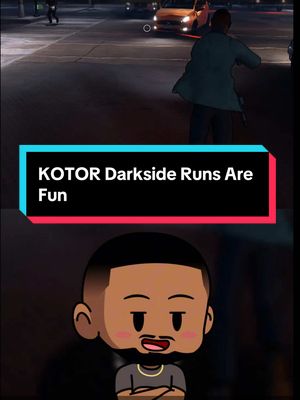 The image is a vertical shot featuring a cityscape at night in the background and a cartoon avatar in the lower portion. The background shows a street scene with a person walking on the left and a car driving on the right. In the foreground, there's a cartoon character with a smiling face, hands clasped, and a shirt. There is a text bar overlay in the middle of the image.