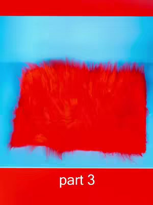 The cover image features a striking abstract composition. A broad, vibrant red area dominates the center, appearing to be a textured or fluffy material. Above, a horizontal band of solid red provides a frame. Below the red fluffy texture, a horizontal band of solid red creates a contrast. Centered at the bottom are the words "part 3" in white.