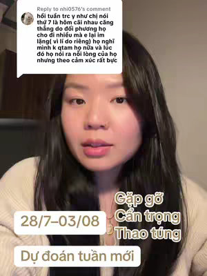 The cover image shows a young Asian woman with long black hair in a selfie-style video. Text overlays include horoscopes and what seems like predictions for the next week. The background is a neutral color, adding focus to the creator.