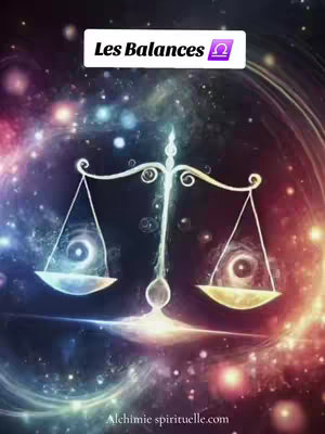 An artistic image depicting a set of balance scales set against the backdrop of a nebula. The scales, with their arms and central support, appear luminous. The background features swirls of color, giving a celestial effect, and the Libra symbol is also included in the image.