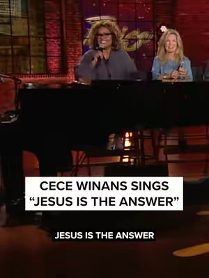The cover image captures a live studio setting with three people visible behind a piano. CeCe Winans is in the center, speaking into a microphone, with a banner behind her. Another woman is on the right, smiling and holding something in her hands. The bottom of the image has two lines of white text, with the top line saying ''CECE WINANS SINGS''