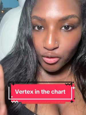 A close-up shot of a dark-skinned woman with long, dark hair partially obscures her face. She gazes directly at the camera with a slightly open mouth. A red banner with white text that reads, "Vertex in the chart" is placed across the bottom of the frame.