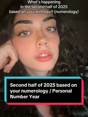 A selfie-style shot features a woman with long, dark curly hair. She looks directly at the camera with a slightly inquisitive or serious expression. Text overlays, including the questions and the year 2025, are present.
