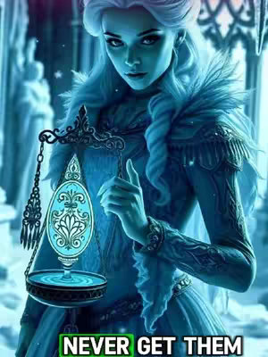 A digital art image featuring a woman with silver hair styled in an updo. She has fair skin and appears to be holding a scale. The scales have an elegant, glowing reservoir. She is set in a cold environment, the color palette is cold with tones of blue, resembling a frozen landscape.