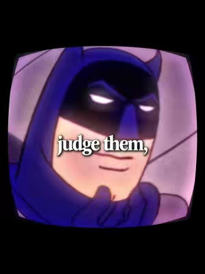 The cover image is a stylized graphic featuring the Batman character from DC Comics. The image is framed within a curved, vintage-television-style border. The Batman figure is a close-up of his face, with the upper half of his cowl visible, including the prominent ears and a dark mask. The image has a limited color palette, using shades of blue for the cowl and face, set against a lighter, possibly purple backdrop. The text overlay 'judge them,' is in a serif font that is white with black outlines, which stands in front of the figure.