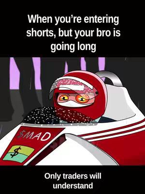 A meme image depicting a cartoon race car driver wearing a red helmet, looking determined. The car has a '$MAD' logo, and the text at the bottom reads 'Only traders will understand'. The background is a dark, abstract purple.
