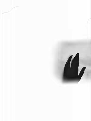Monochromatic image of a hand silhouetted against a lighter area. The hand is in a relaxed pose with the fingers slightly spread. The background is primarily white with a subtle gradient that makes the hand appear darker and more contrasted.