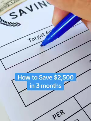 The image shows a close-up of a savings plan document with text overlayed. A hand is seen using a blue marker to fill in a section of the form.