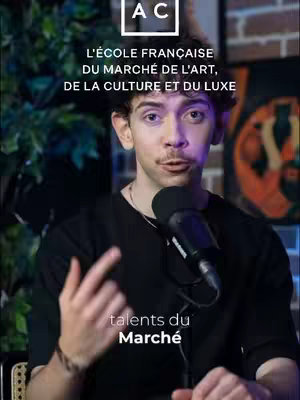 A young man with short, curly dark hair and a thin mustache speaks into a microphone, gesturing with his right hand. The top-left corner of the image features the letters 'AC' in a white box above text in French. Beneath him, the words 'talents du Marché' are displayed in a simple sans-serif font.