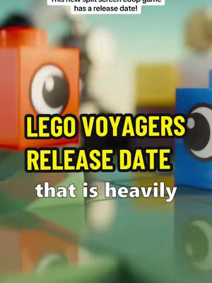 The image is a vertical composition featuring Lego-like blocks with large, cartoonish eyes. The blocks are in shades of orange, blue, and yellow, with dark outlines and white eye details. Text overlays are prominent, announcing a game's release date. The background is blurred, suggesting the focus is on these Lego-like characters. The overall aesthetic is playful and vibrant.