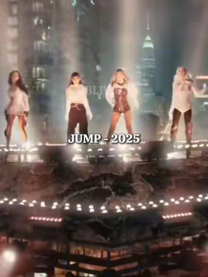Image showing the four members of Blackpink on a stage with stage lights and a city skyline in the background. The hook text is in the center, with a futuristic design.