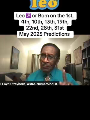 The image shows a man in a blue shirt and glasses, giving a presentation. The caption at the top shows 'Leo' with zodiac symbols and the text.