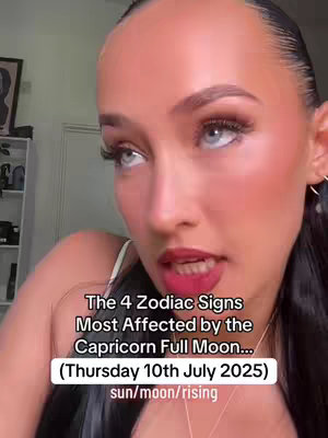 A woman with dark hair and makeup looks up to the right with a serious expression. Text overlays on the image provide context about the topic.