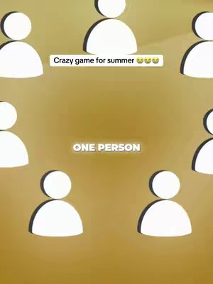 The cover image features a golden-brown background with seven stylized human figures composed of a white circle for the head and a white rounded rectangle for the body. The figures are arranged around the perimeter of the frame. In the center, the text "ONE PERSON" is displayed in a bold, white font. Above this, a white rectangular box contains the text "Crazy game for summer 😁😁😁". The overall composition has a simple, clean design with a bright yellow color palette.