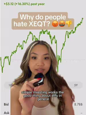 A woman with long hair is holding a small black microphone in front of her. Behind her is a stock chart and an overlay, indicating a title and some additional text. The color scheme is a mix of light and dark shades. The woman is facing the camera.