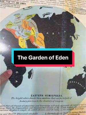 The cover image displays a vintage map with a central area colored and labeled as areas such as 'ASIA' and 'PARTHIA', overlaid with a black and blue banner with the text 'The Garden of Eden'. A hand, presumably holding the map, is visible at the bottom. The map has text and borders, as if it were a chart of Ancient, Modern and other regions.