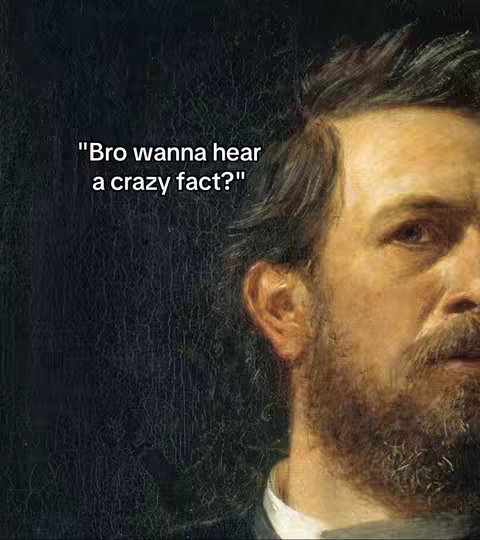 A portrait-style image featuring a man with short, dark hair and a thick, well-groomed beard. The background is a dark, textured surface. Text overlayed on the image reads: 'Bro wanna hear a crazy fact?'.