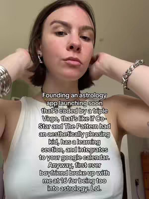 A woman in a white tank top, facing the camera with her hands near her face, holding her ears. Text is overlaid on the image, with the main title at the upper portion, and with further description and details below.