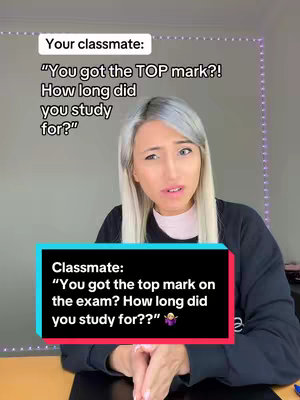 A woman with silver hair looks toward the side with a quizzical expression. Text overlays are in the frame with various colors.
