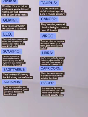 The cover image is a light purple background with a grid of text in rectangular boxes, each with a sign of the Zodiac and a corresponding description. The text is black against various colored boxes like blue, green, and purple. The layout is clean and structured.
