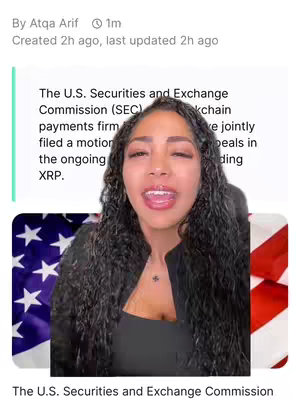 A woman with long, dark curly hair is centered in the frame, her face expressive with open mouth as if speaking. Behind her, the logo of the USA is visible, with some text at the upper left corner. Text bubbles are positioned at the top of the screen.