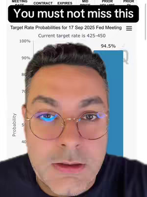 A man with glasses is centered in the shot, with a data graph displayed on a phone screen behind him, and the words 'You must not miss this' in a black box.