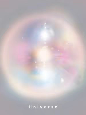 An abstract image featuring a blurred, glowing, circular form radiating light. The central area is bright, suggesting a core of energy or light. The color palette is soft, dominated by pastel hues like pinks, purples, and blues, with touches of white. The word "Universe" is written at the bottom in a clean, white font.