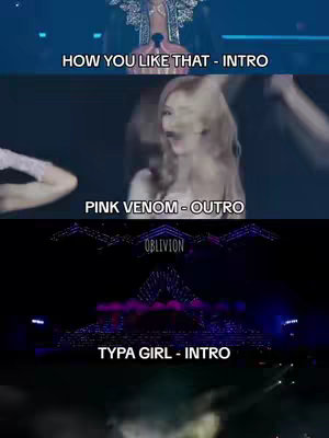 A vertically stacked image showing three performance moments from a concert. The top section features a performer in a jeweled outfit. The middle section shows an artist with flowing blonde hair. The bottom section displays a stage with lights. Each section has text overlays identifying song sections.