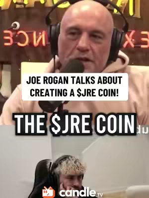 The cover image is primarily composed of two overlapping segments. The top half has Joe Rogan with the text overlay, whereas the lower part shows a side shot of an individual with blond hair wearing headphones. The layout appears to be designed for mobile viewing.