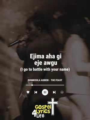 The image is a vertical graphic with a dark, grainy theme, predominantly featuring a silhouetted individual singing into a microphone on the left side. Overlaid on the image is white text with the lyrics, accompanied by a music player interface at the bottom. The words "GOSPEL Lyrics 4Life" are printed, along with a Christian cross symbol to the right. The color palette is dominated by grayscale hues, enhancing the focus on the central musical elements.