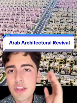 The image shows a man in the foreground with a city of uniform buildings in the background and a text overlay at the top.