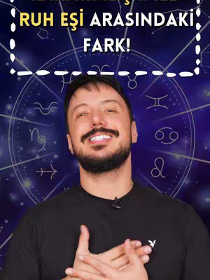 The cover image shows a man smiling. He is the foreground subject against a background with astrological signs. Text overlayed at the top reads: "RUH EŞİ ARASINDAKI FARK!"