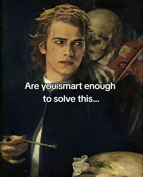 A stylized image featuring a young man with light brown hair and a serious expression, painted in an artistic style. A ghostly figure, a skeleton holding a violin, hovers behind him to the right. Text overlayed reads 'Are you smart enough to solve this...' in a white, bold font at the bottom.