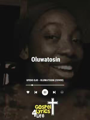 The image is a selfie style shot of a person, likely a woman, slightly angled. A translucent music player-like overlay is positioned at the bottom, with a white text overlay reading "Oluwatosin" in a clean, white font above. The background is somewhat indistinct, suggesting a dimly lit setting.