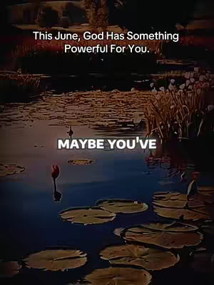 The image shows a serene water scene with lily pads and a bud rising from the water. Text overlays are placed on top.