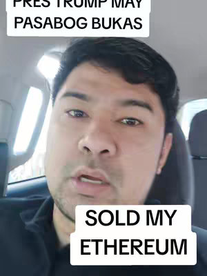 A man is filming himself in a car. Text overlays read BREAKING NEWS MAY PASABOG BUKAS in white on a black bar at the top and SOLD MY ETHEREUM in a white rectangle at the bottom.
