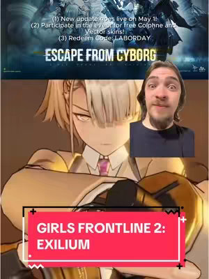 The cover image is a vertical split screen. The top half features a promotional image for a game with text overlay and information for an upcoming update. The bottom half shows an anime-styled character with a person's face, the frame is overlayed by text and additional branding. 