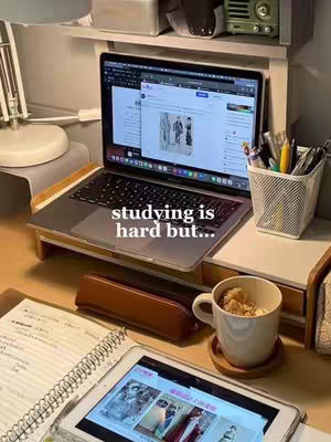 A cover image of a well-lit desk setup with a laptop displaying a webpage, a notebook, a tablet, a pen holder, and a coffee mug. The hook text is overlaid in the center.